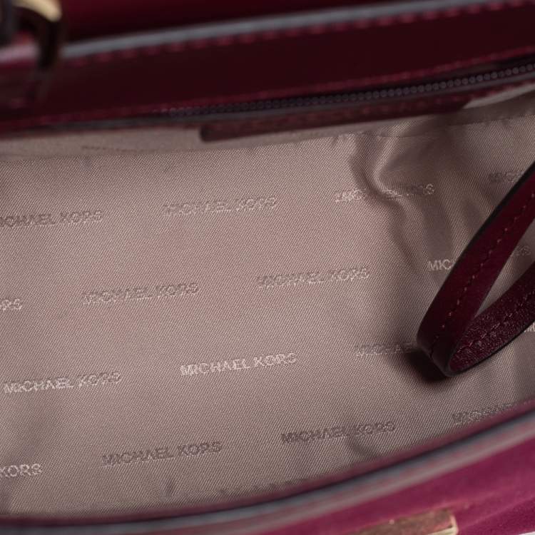 Pre Owned Michael Kors Brown/Burgundy Leather and Velvet Whitney Top Handle Bag