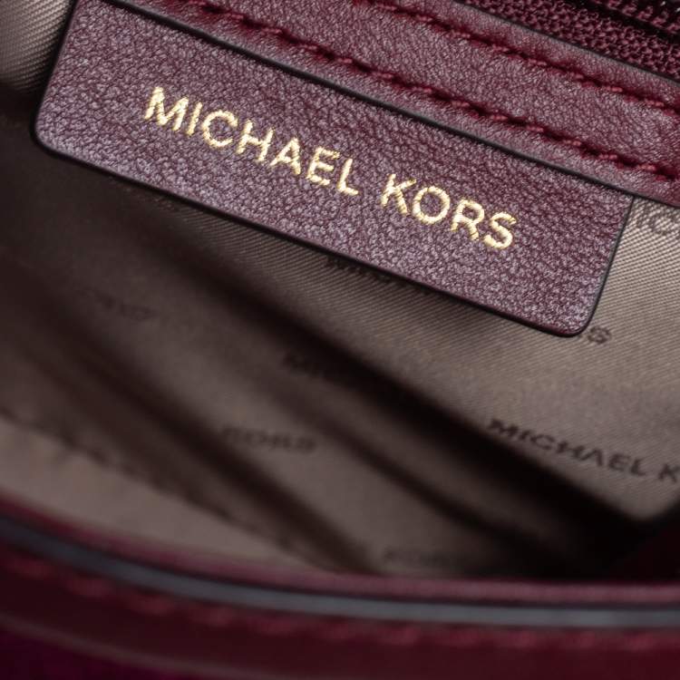 Pre Owned Michael Kors Brown/Burgundy Leather and Velvet Whitney Top Handle Bag