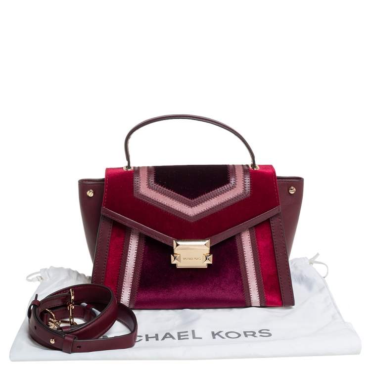 Pre Owned Michael Kors Brown/Burgundy Leather and Velvet Whitney Top Handle Bag
