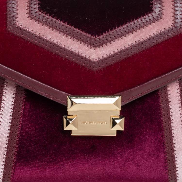 Pre Owned Michael Kors Brown/Burgundy Leather and Velvet Whitney Top Handle Bag