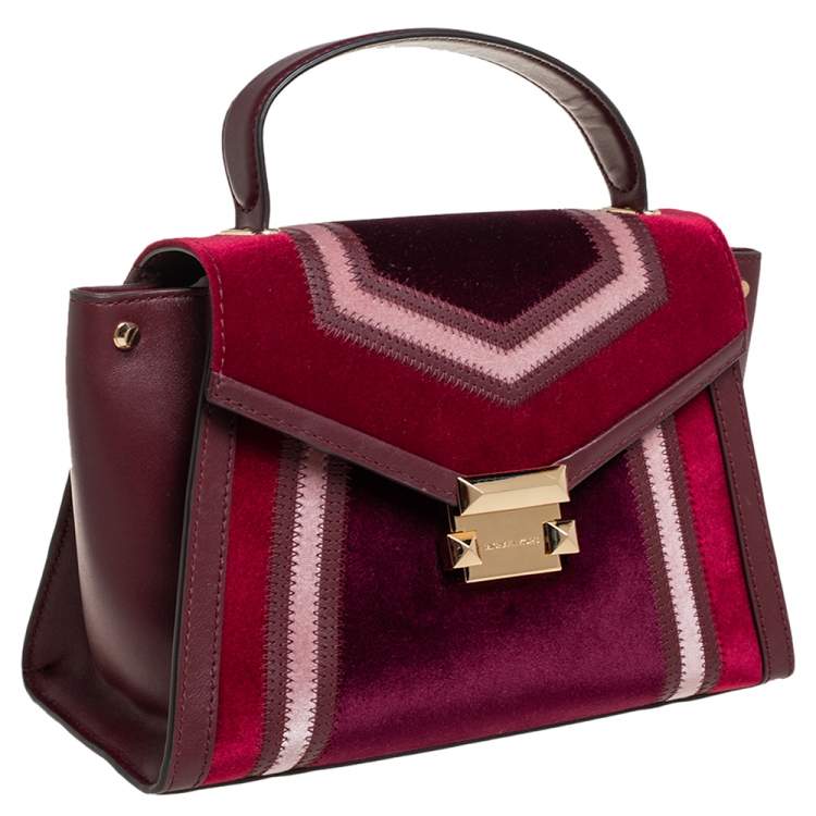Pre Owned Michael Kors Brown/Burgundy Leather and Velvet Whitney Top Handle Bag