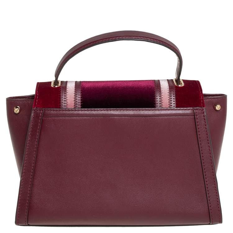 Pre Owned Michael Kors Brown/Burgundy Leather and Velvet Whitney Top Handle Bag