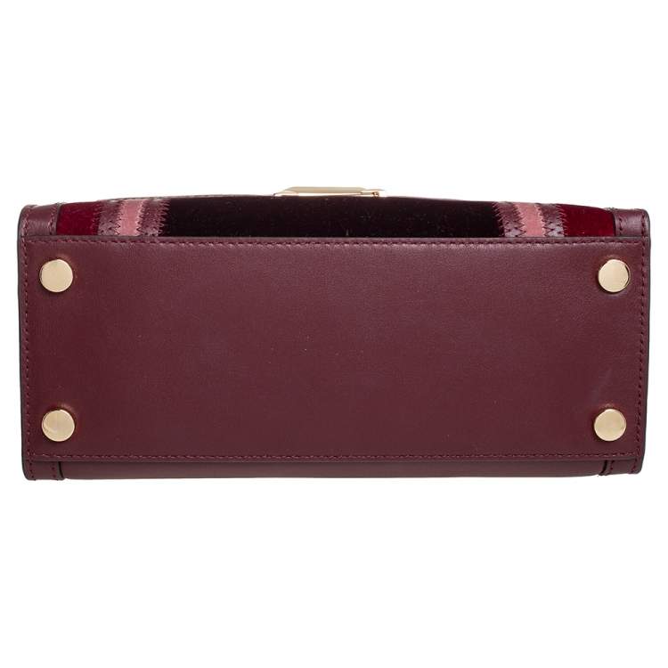 Pre Owned Michael Kors Brown/Burgundy Leather and Velvet Whitney Top Handle Bag