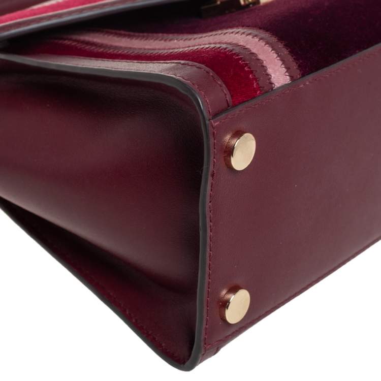 Pre Owned Michael Kors Brown/Burgundy Leather and Velvet Whitney Top Handle Bag