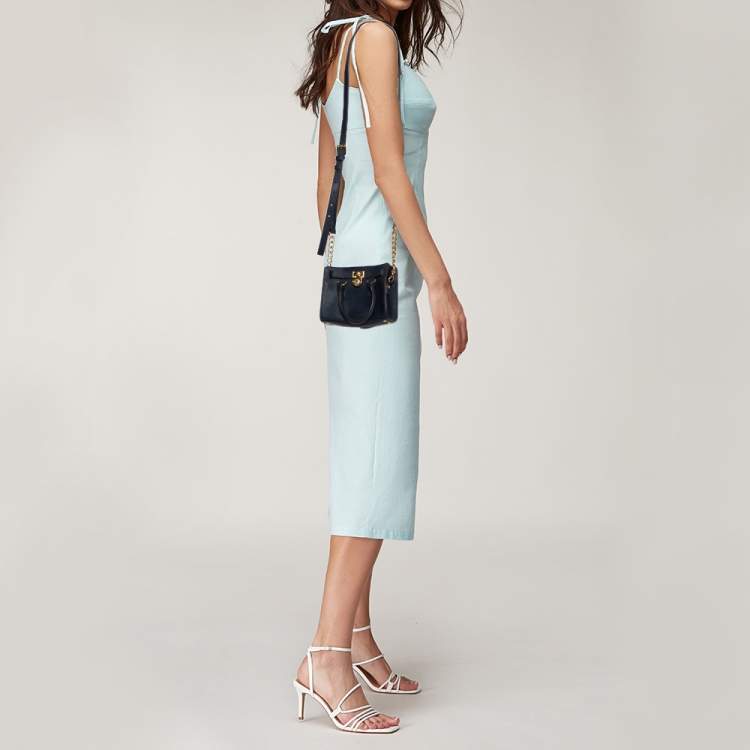 Pre Owned Michael Michael Kors Navy Blue Leather Hamilton Mini Tote