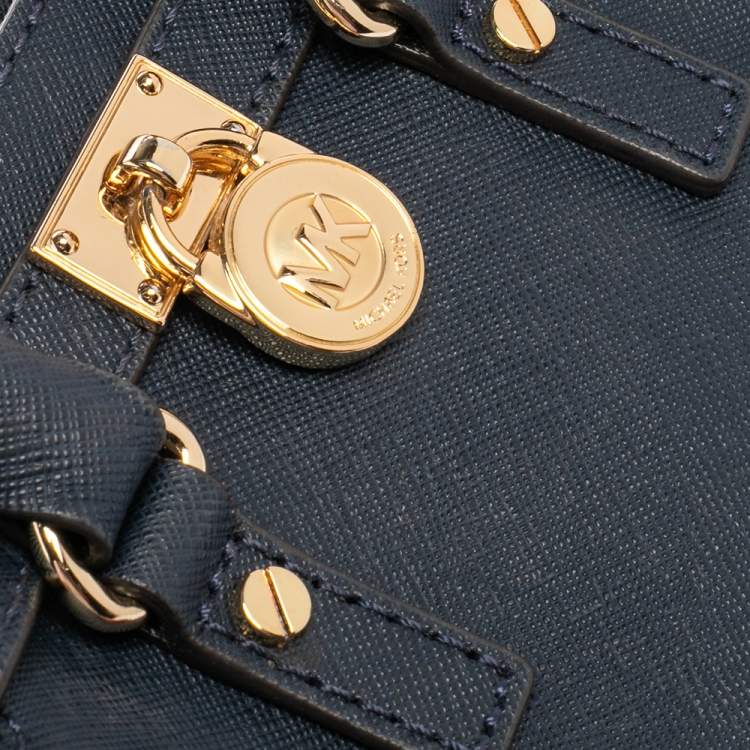 Pre Owned Michael Michael Kors Navy Blue Leather Hamilton Mini Tote