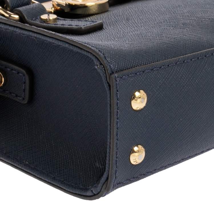 Pre Owned Michael Michael Kors Navy Blue Leather Hamilton Mini Tote