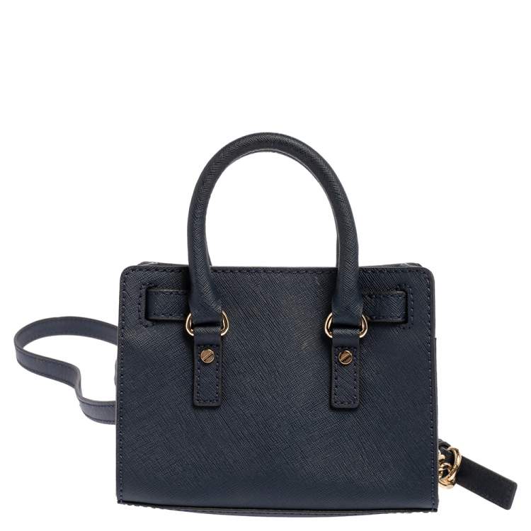 Pre Owned Michael Michael Kors Navy Blue Leather Hamilton Mini Tote
