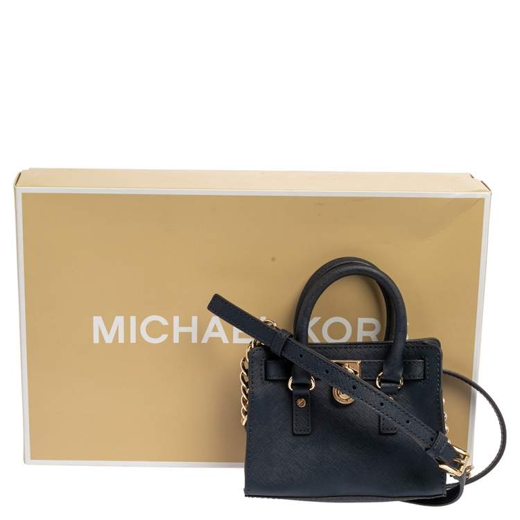 Pre Owned Michael Michael Kors Navy Blue Leather Hamilton Mini Tote