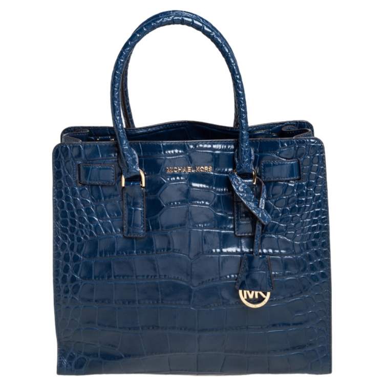 Michael Michael Kors Blue Croc Embossed Leather Dillon Tote Michael Kors |  TLC