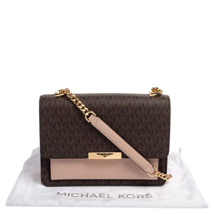مملوكة مسبقًا Michael Kors Beige/Brown Monogram Coated Canvas and Leather Jade Shoulder Bag