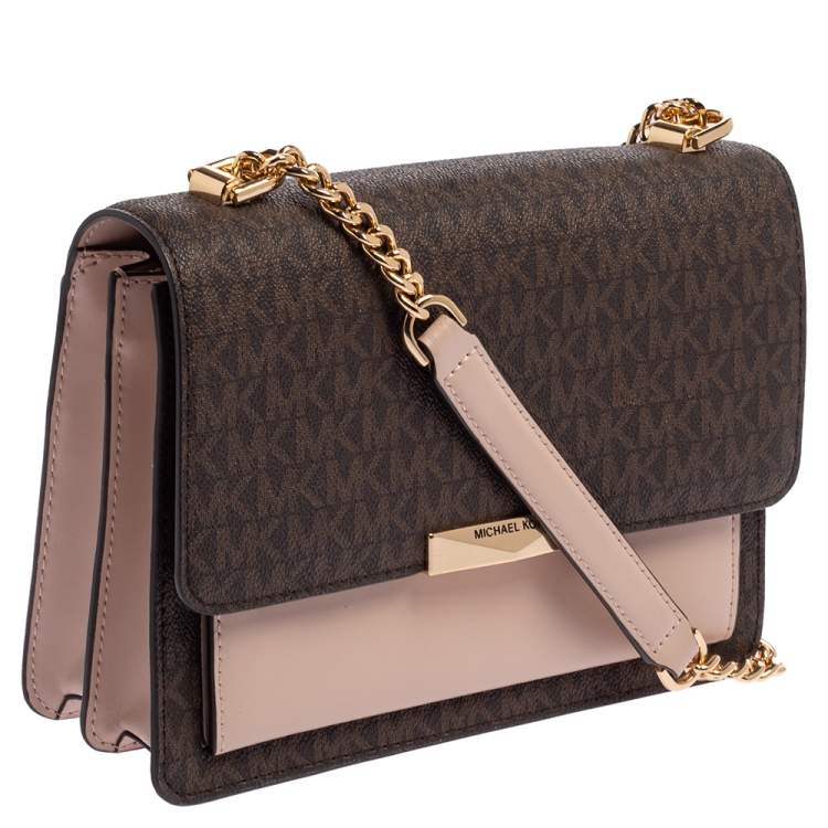 مملوكة مسبقًا Michael Kors Beige/Brown Monogram Coated Canvas and Leather Jade Shoulder Bag