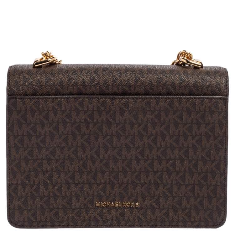 مملوكة مسبقًا Michael Kors Beige/Brown Monogram Coated Canvas and Leather Jade Shoulder Bag