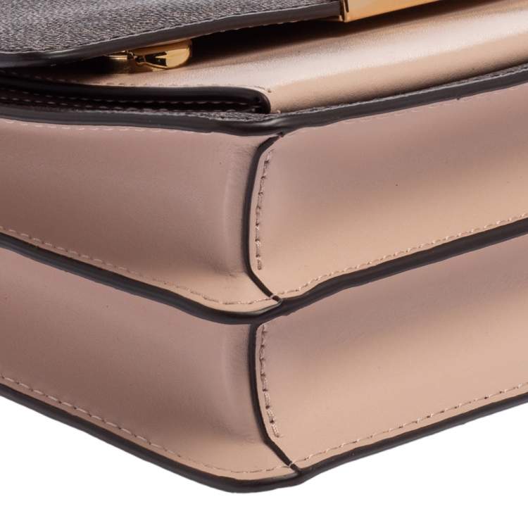 مملوكة مسبقًا Michael Kors Beige/Brown Monogram Coated Canvas and Leather Jade Shoulder Bag