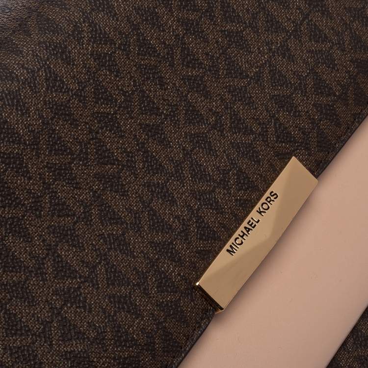 مملوكة مسبقًا Michael Kors Beige/Brown Monogram Coated Canvas and Leather Jade Shoulder Bag