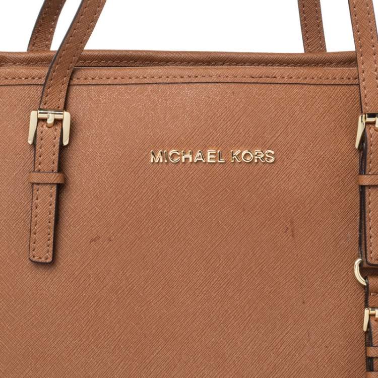 Pre Owned Michael Kors Brown Leather Jet Set Tote