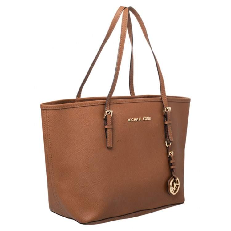Pre Owned Michael Kors Brown Leather Jet Set Tote