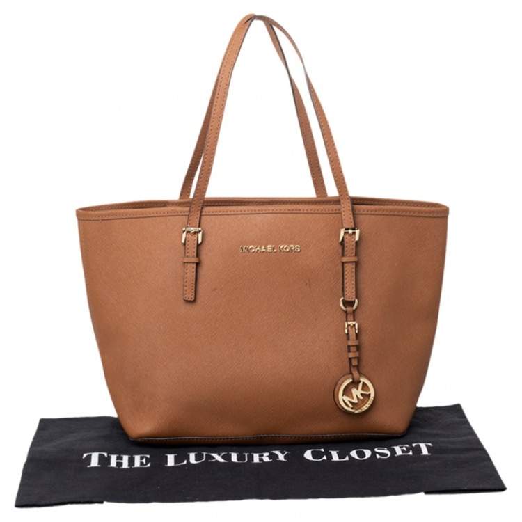 Pre Owned Michael Kors Brown Leather Jet Set Tote