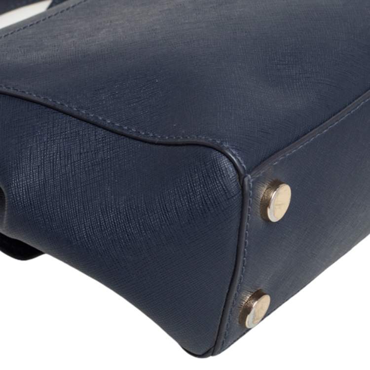 Pre Owned Michael Kors Navy Blue Leather Small Ava Top Handle Bag