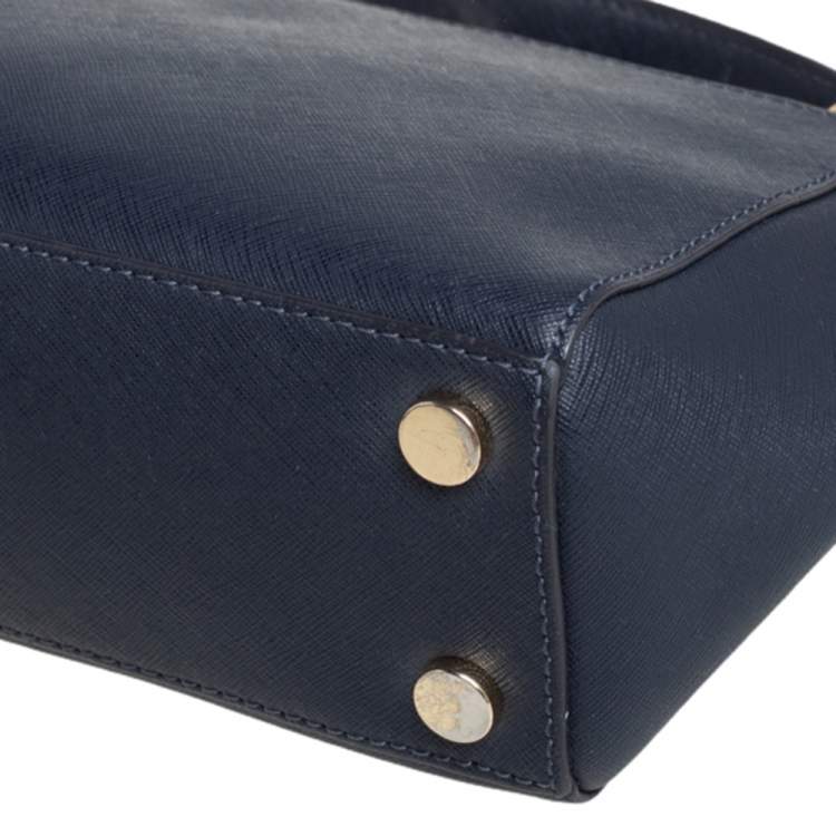 Pre Owned Michael Kors Navy Blue Leather Small Ava Top Handle Bag