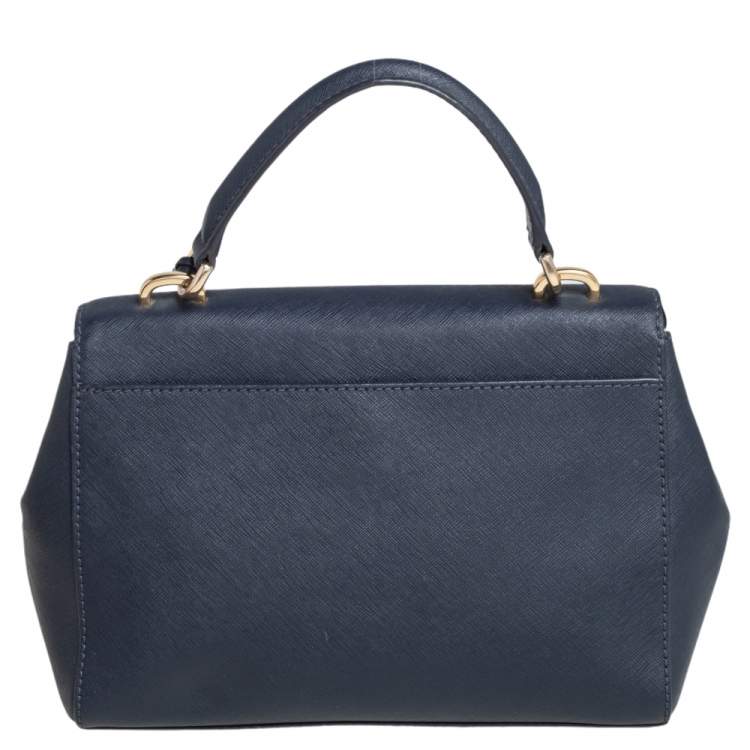 Pre Owned Michael Kors Navy Blue Leather Small Ava Top Handle Bag