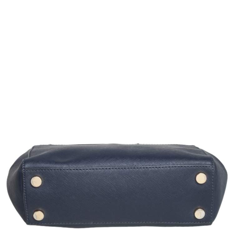 Pre Owned Michael Kors Navy Blue Leather Small Ava Top Handle Bag