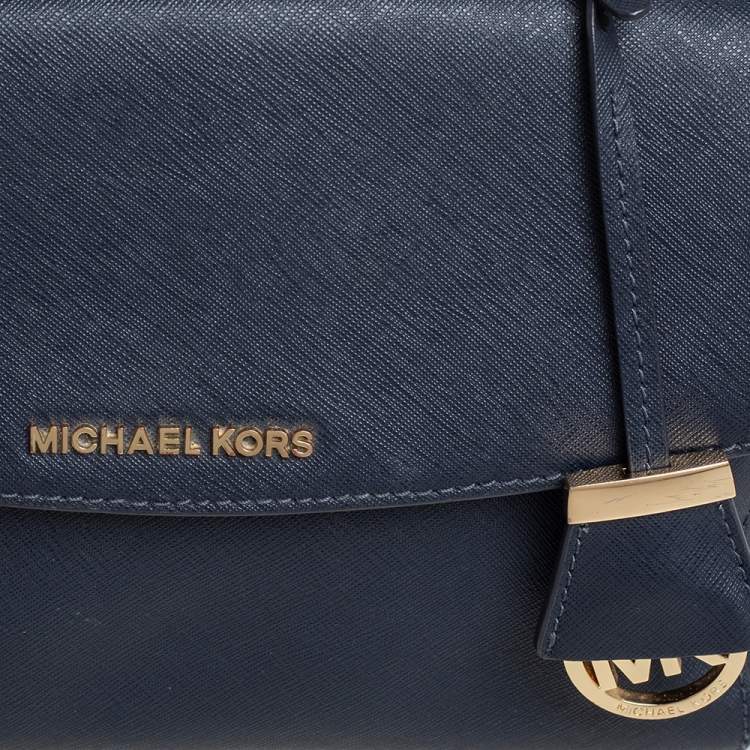 Pre Owned Michael Kors Navy Blue Leather Small Ava Top Handle Bag
