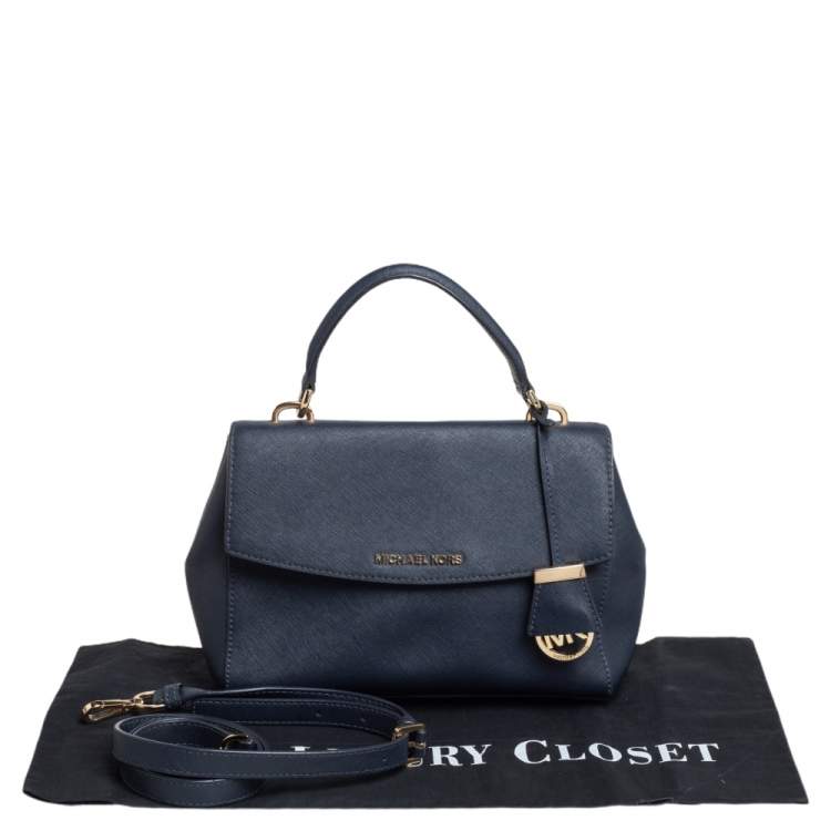 Pre Owned Michael Kors Navy Blue Leather Small Ava Top Handle Bag