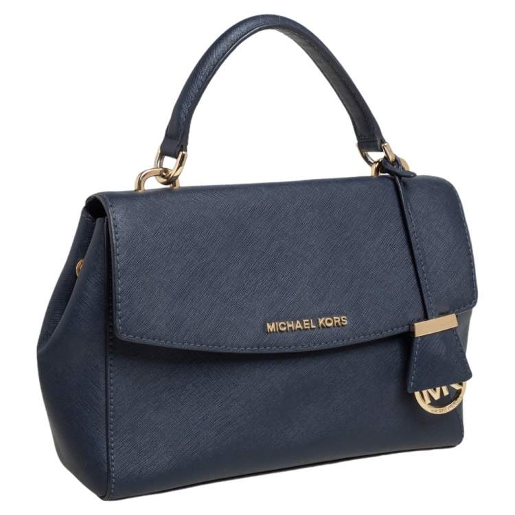 Pre Owned Michael Kors Navy Blue Leather Small Ava Top Handle Bag