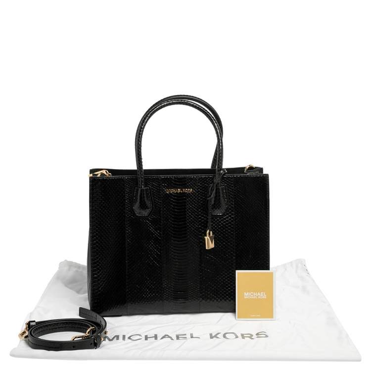 Pre Owned Michael Kors Black Snakeskin Large Mercer Tote