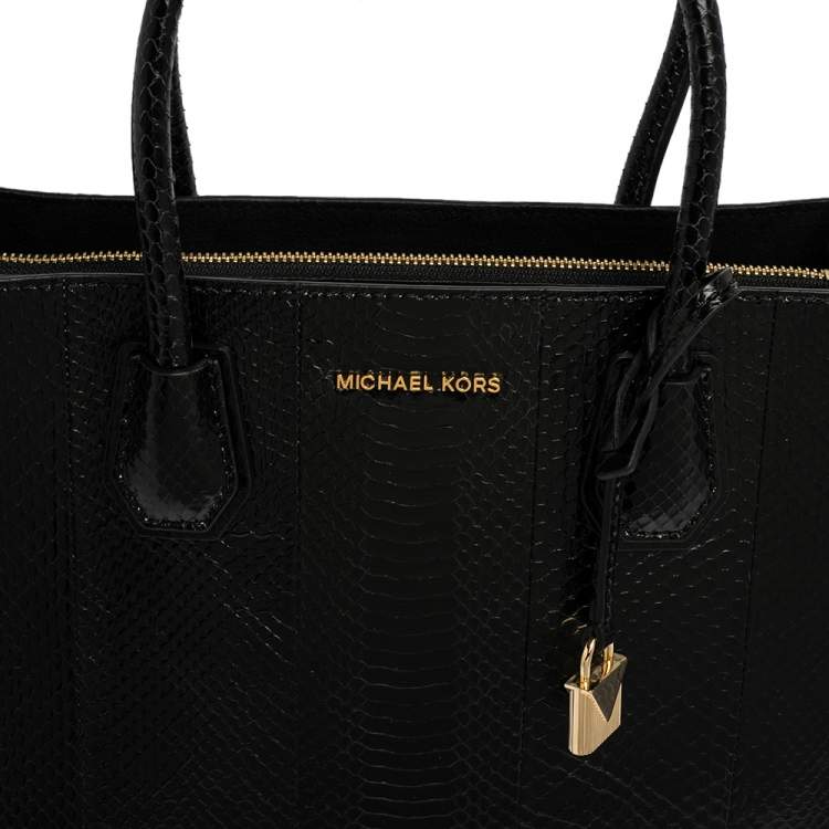 Pre Owned Michael Kors Black Snakeskin Large Mercer Tote