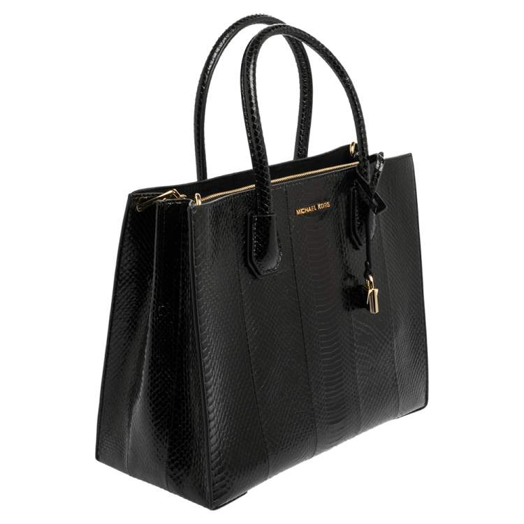 Pre Owned Michael Kors Black Snakeskin Large Mercer Tote