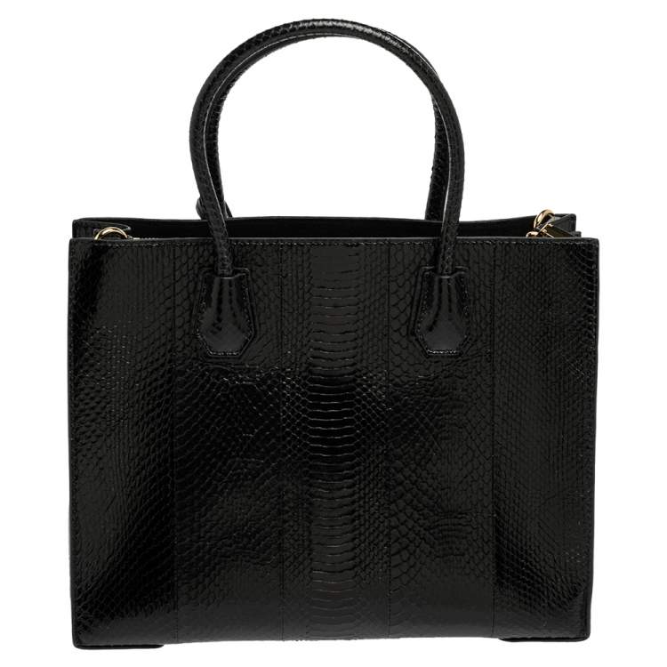Pre Owned Michael Kors Black Snakeskin Large Mercer Tote
