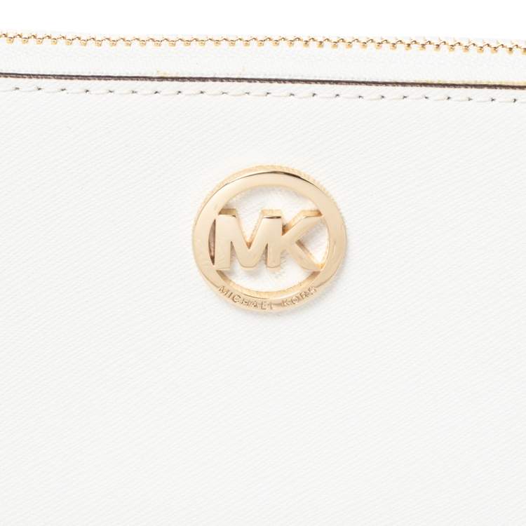 Pre Owned Michael Kors White Leather Zip Around Wallet