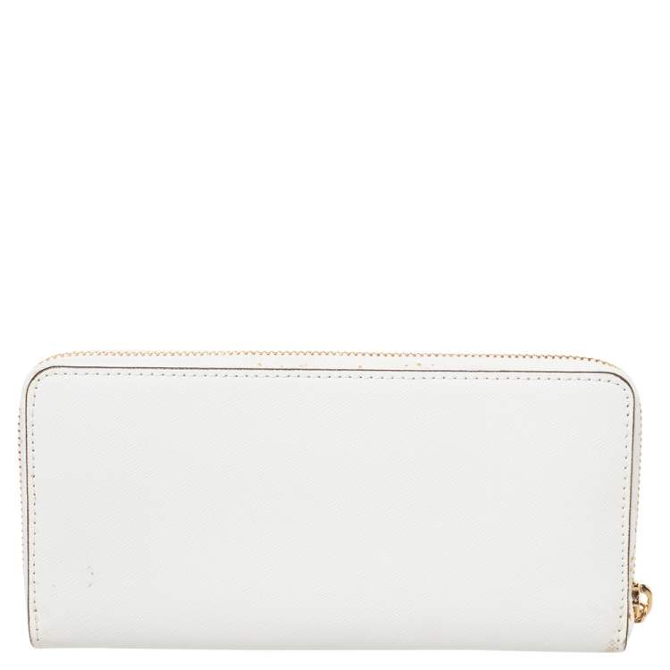 Pre Owned Michael Kors White Leather Zip Around Wallet