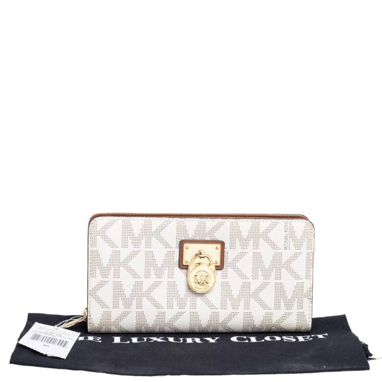 Pre Owned Michael Kors  Beige Coated Canvas Hamilton Zip Around Wallet