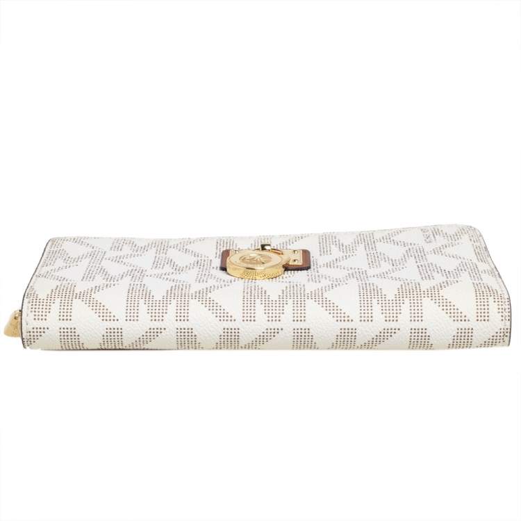 Pre Owned Michael Kors  Beige Coated Canvas Hamilton Zip Around Wallet