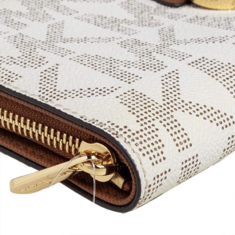 Pre Owned Michael Kors  Beige Coated Canvas Hamilton Zip Around Wallet