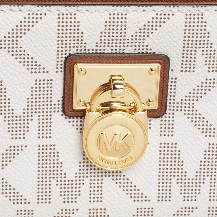 Pre Owned Michael Kors  Beige Coated Canvas Hamilton Zip Around Wallet