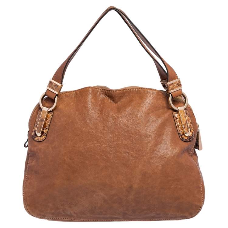 Pre Owned Michael Kors Tan Leather Matilda Slim Satchel