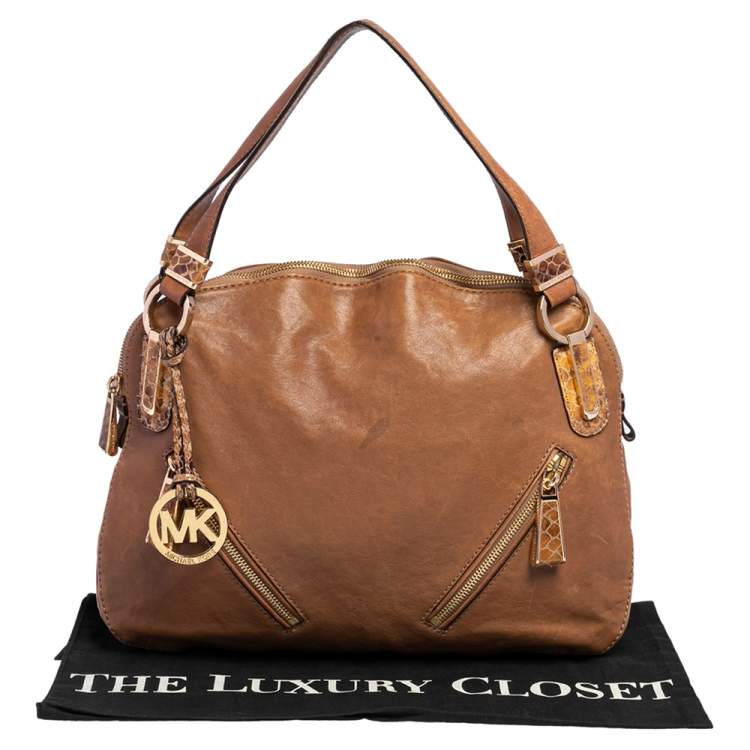 Pre Owned Michael Kors Tan Leather Matilda Slim Satchel