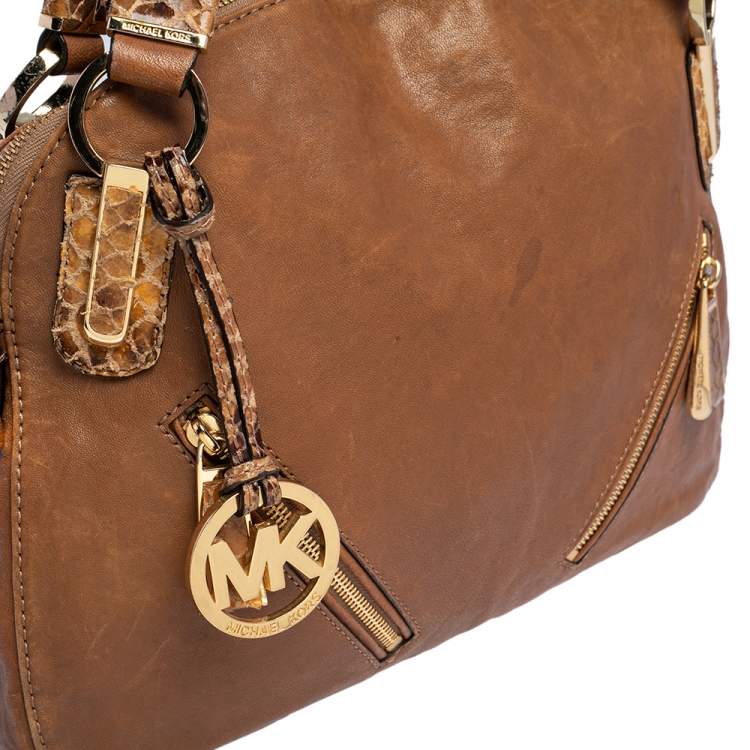 Pre Owned Michael Kors Tan Leather Matilda Slim Satchel