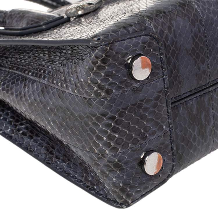 Pre Owned Michael Kors Blue/Black Snakeskin Mercer Tote