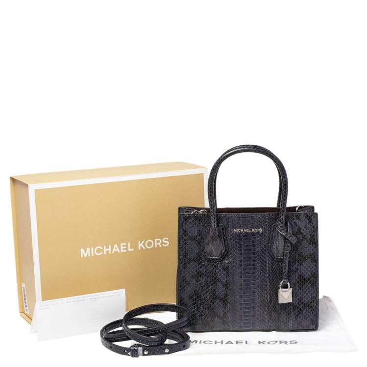 Pre Owned Michael Kors Blue/Black Snakeskin Mercer Tote