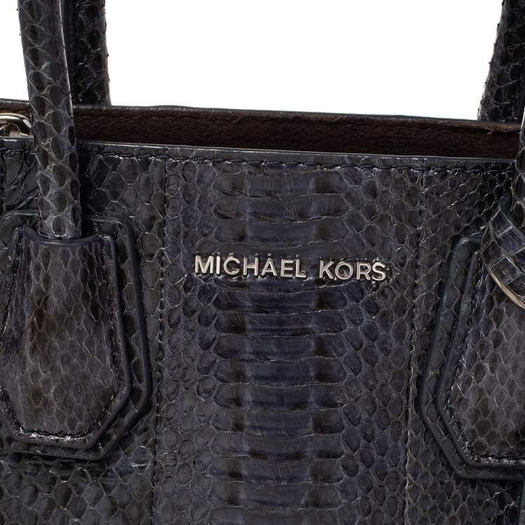 Pre Owned Michael Kors Blue/Black Snakeskin Mercer Tote