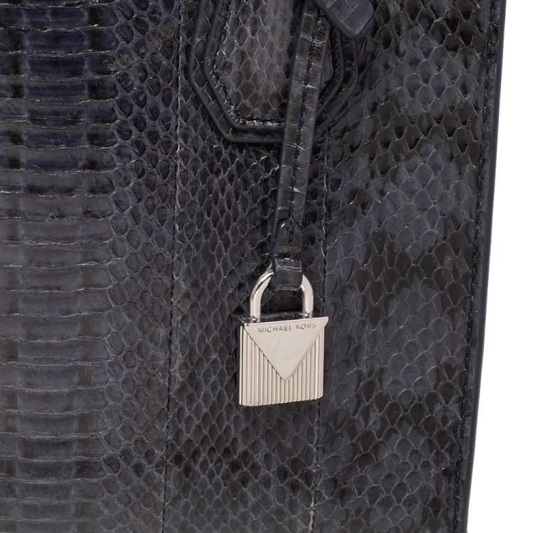 Pre Owned Michael Kors Blue/Black Snakeskin Mercer Tote