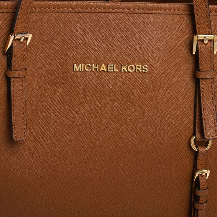 Pre Owned Michael Kors Brown Leather Large Jet Set Travel Tote