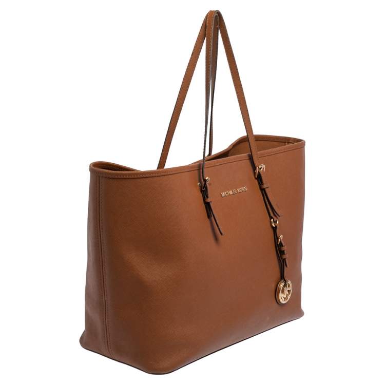 Pre Owned Michael Kors Brown Leather Large Jet Set Travel Tote