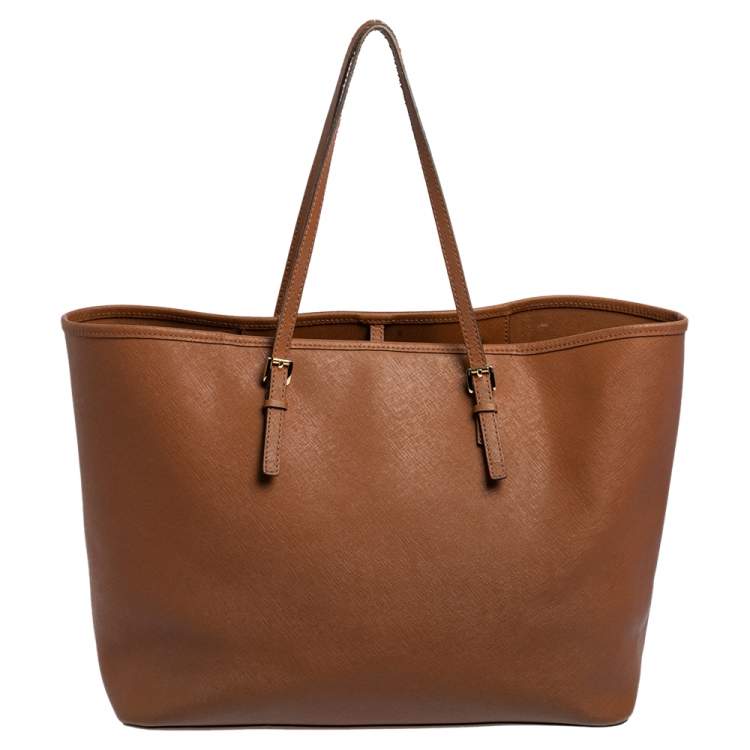Pre Owned Michael Kors Brown Leather Large Jet Set Travel Tote