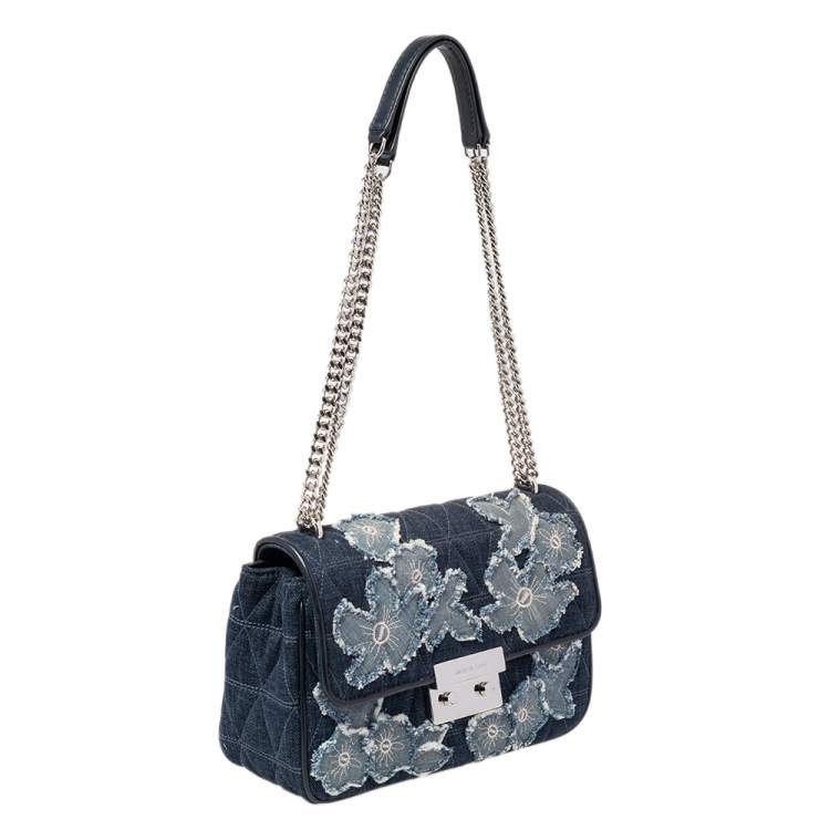 Pre Owned Michael Kors Blue Floral Denim Sloan Shoulder Bag